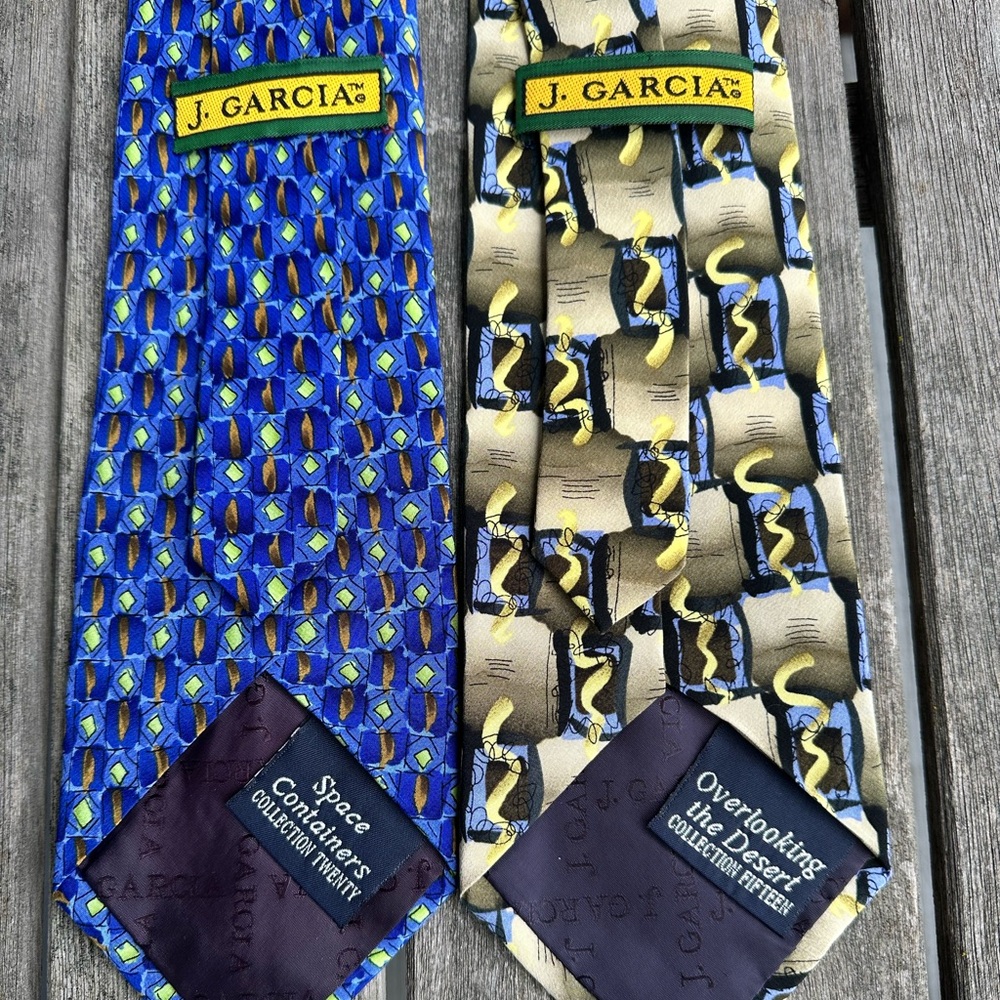 Vintage J. Garcia Silk Necktie duo 1996 Space Containers, Overlooking the Desert